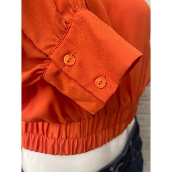 TIMING Orange Lace-Up Back Smocked Waist Blouse Size M - Picture 5 of 7